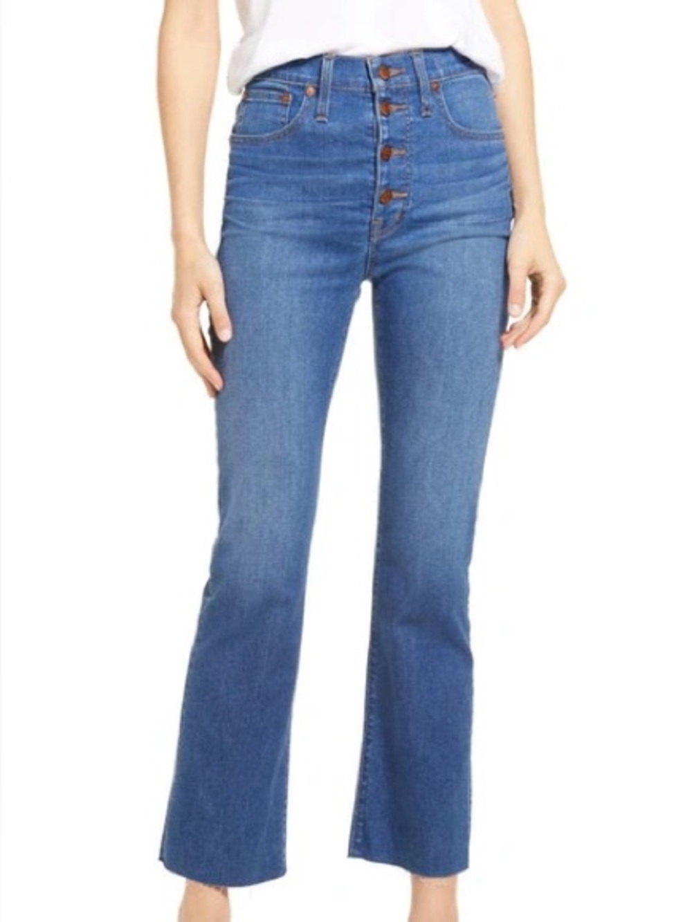 Madewell Jeans Womens 30 Cali Demi-Boot Button Fly High Waist Raw Hem Denim